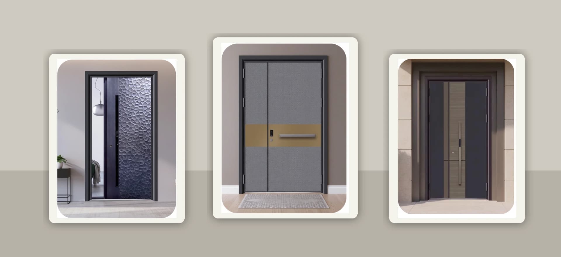 Three contemporary Turkish-style entrance door designs from the Haotian catalog