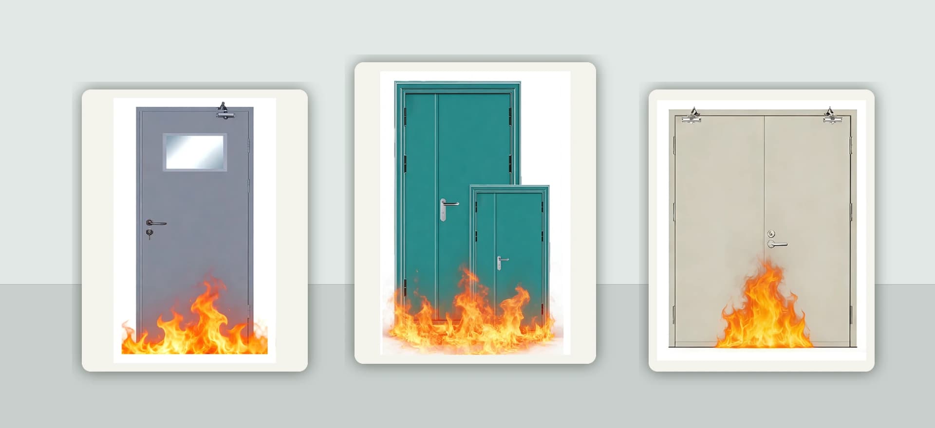 Three representative steel fire door configurations from the Haotian catalog